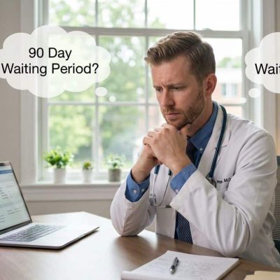 a physician in his modern office thinking