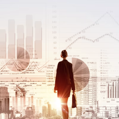rear-view-of-businesswoman-looking-at-business-strategies